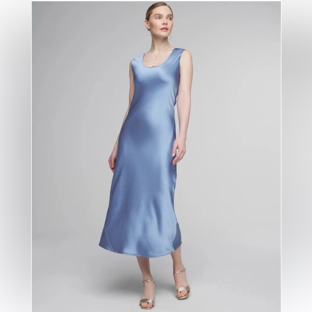 White House Black Market Sleeveless Satin Slip Dress blue size 6 medium midi